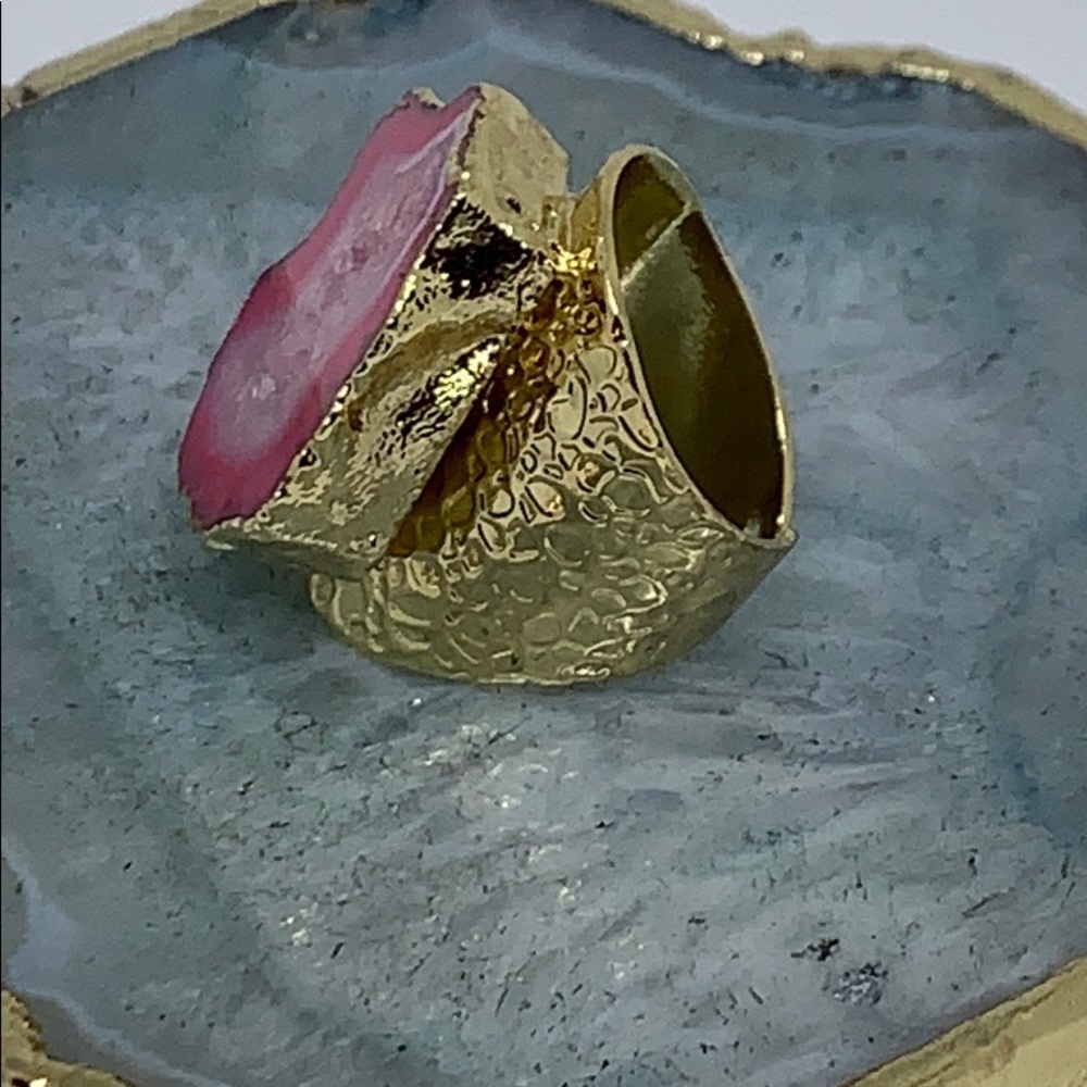 NATURAL DRUZY & AGATE SLICE ADJUSTABLE RING - Picture 4 of 8
